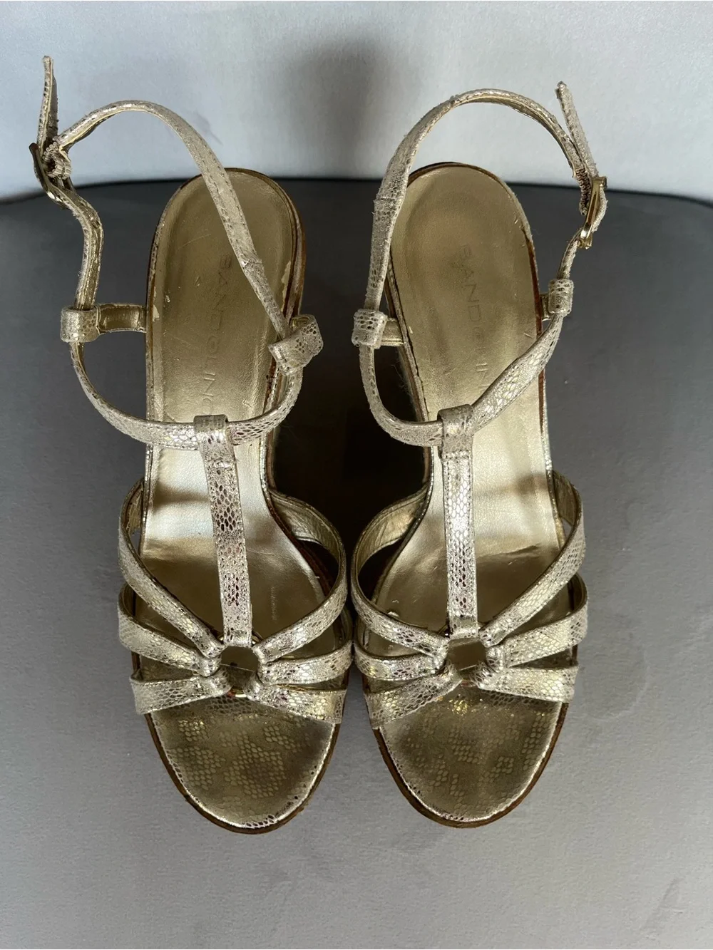 Bandolino Metallic Gold Snakeskin Espadrilles Wedge Sandals